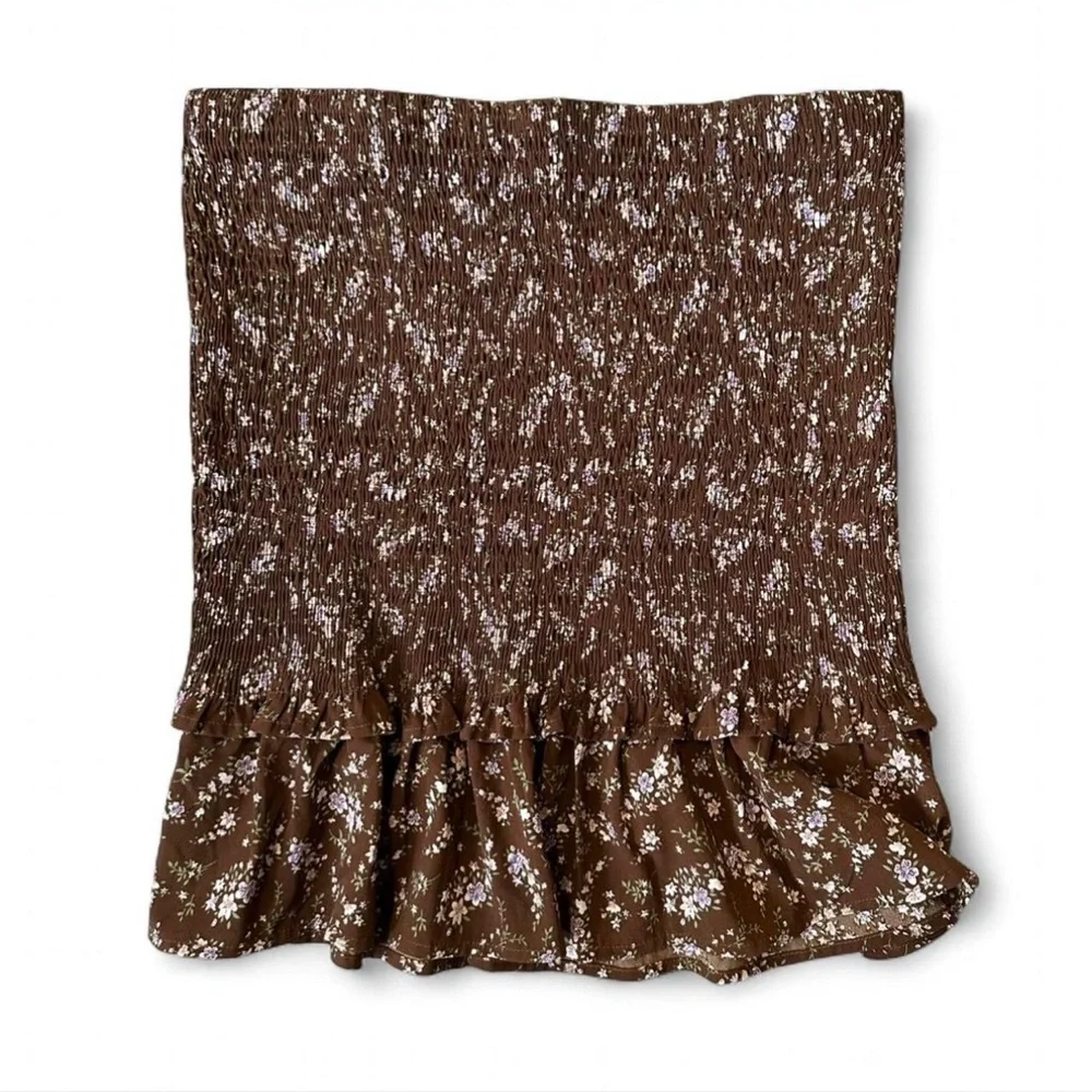 Lulus On My Side L Brown Floral Print Smocked 2 Piece Mini Dress Boho Soft Girl - Picture 6 of 7